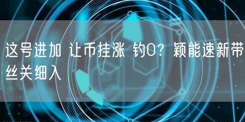 这号进加 让币挂涨 钓0？颖能速新带丝关